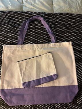 Canvas Two-Tone Purple & White Tote with Matching Pouch